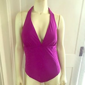 Calvin Klein Pleated Side Halter One Piece Swimsui